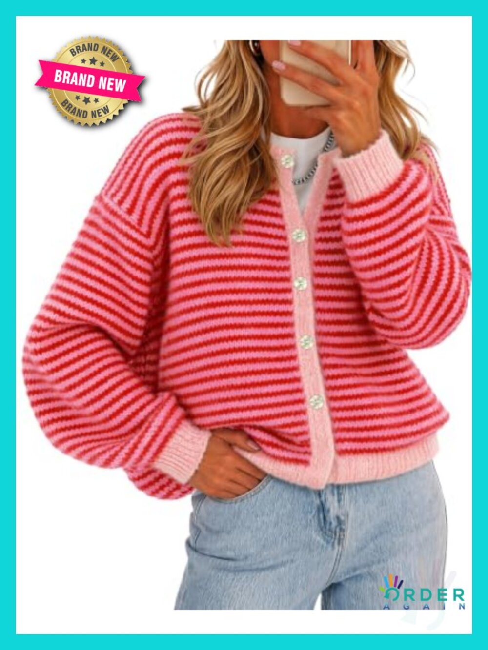 Striped Cardigan Long Sleeve Button Up Knit Oversized Sweater